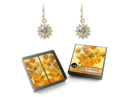 Pendientes chapados en oro, brillantes piedras de cristal Van Gogh