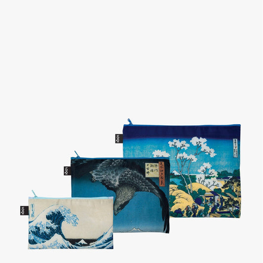 Conjunto de bolsos reciclados con cremallera HOKUSAI/HIROSHIGE